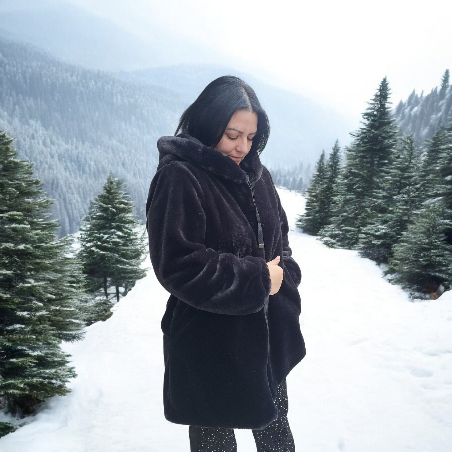 Fur elegant black Γουνάκι